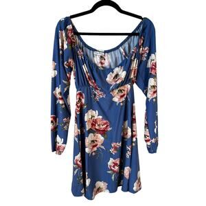 Velvet Torch Womens Floral Print Long Sleeve Mini Dress Blue Size Medium USA Y2K